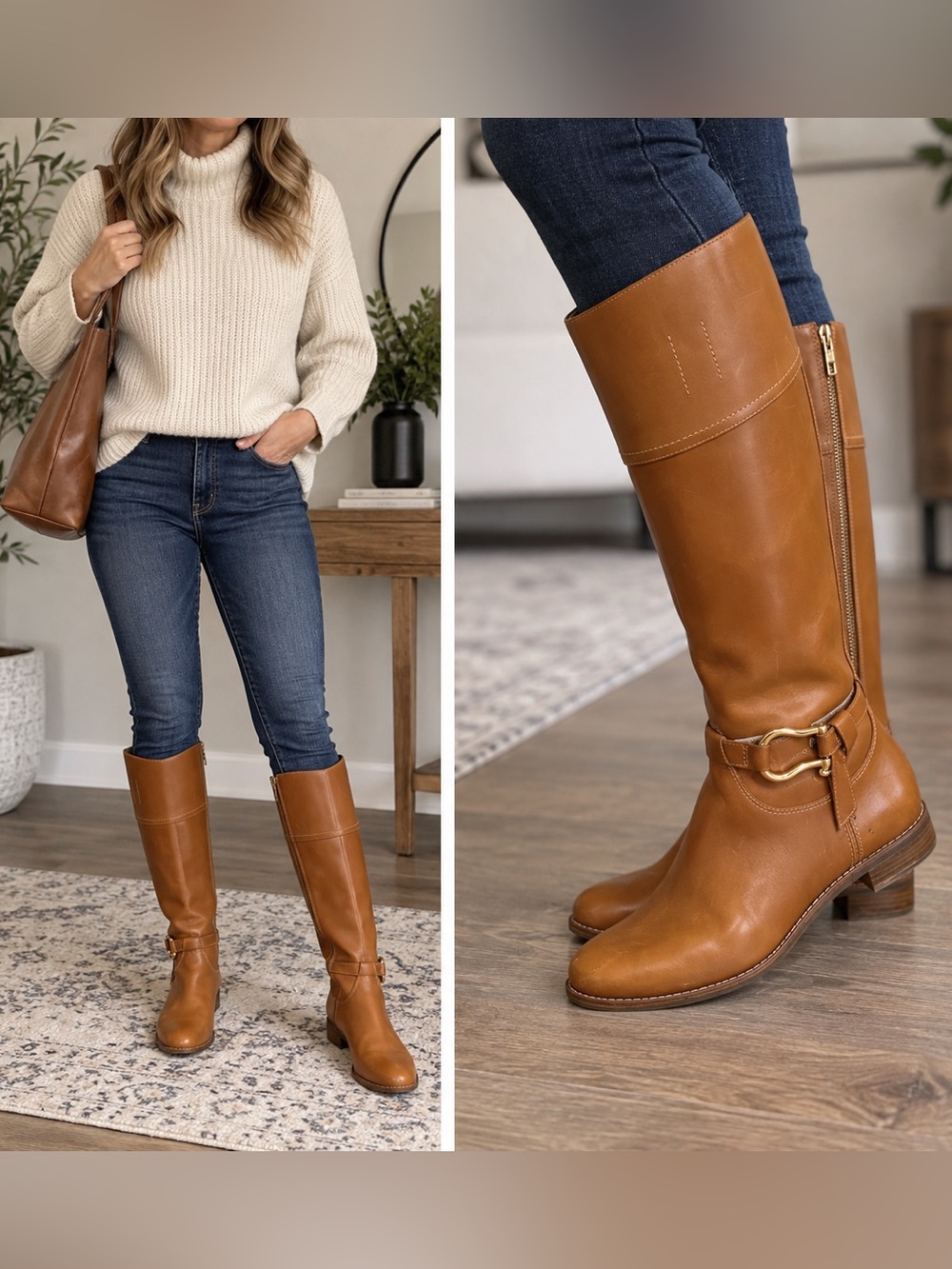 Sperry Leather Riding Boots Cognac Brown Tall Equestrian Size 5.5